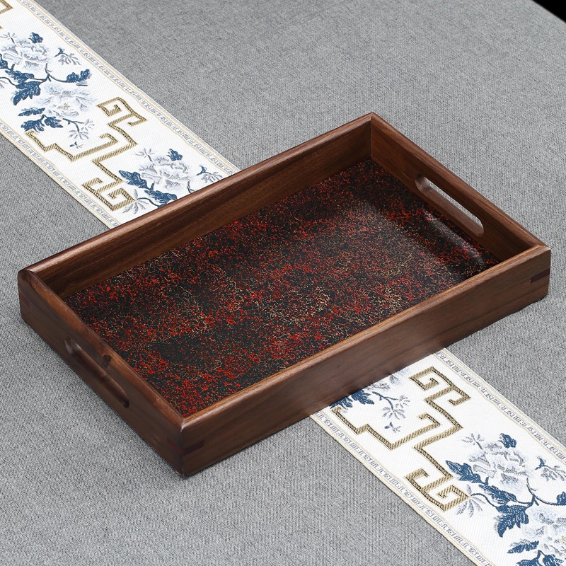 胡桃木托盘奉茶盘家用小干泡台漆彩茶点果盘高档创意茶托茶盘茶具