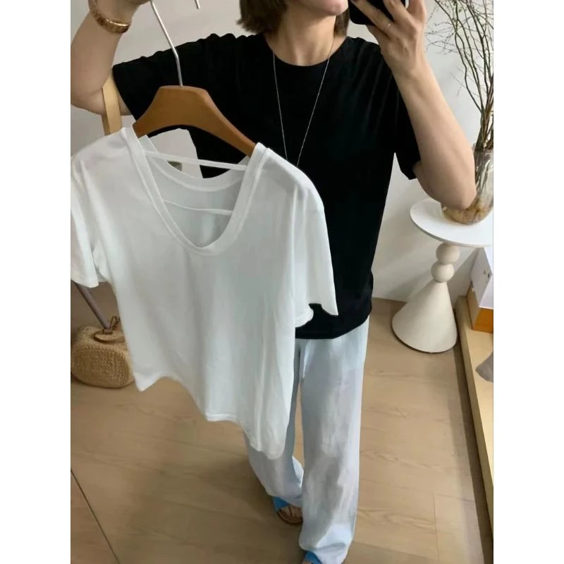 美美推荐310漏后背雪花棉短袖宽松T恤休闲