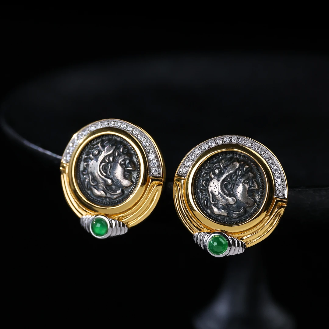 925银耳饰 【思嘉】穿搭系列 · 银镶古币的大力神耳钉 | AA0523