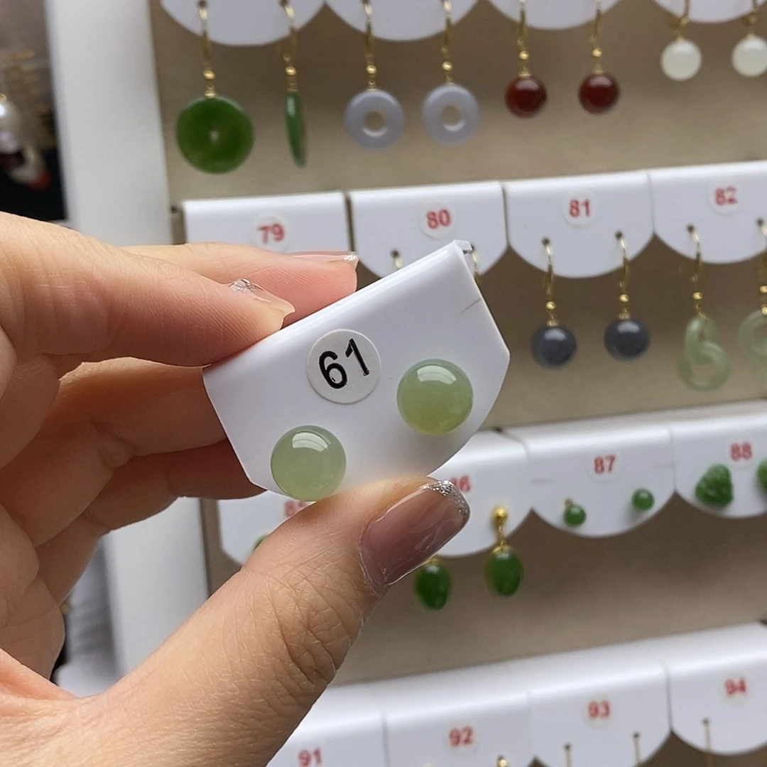 和田玉银S925镶嵌耳饰