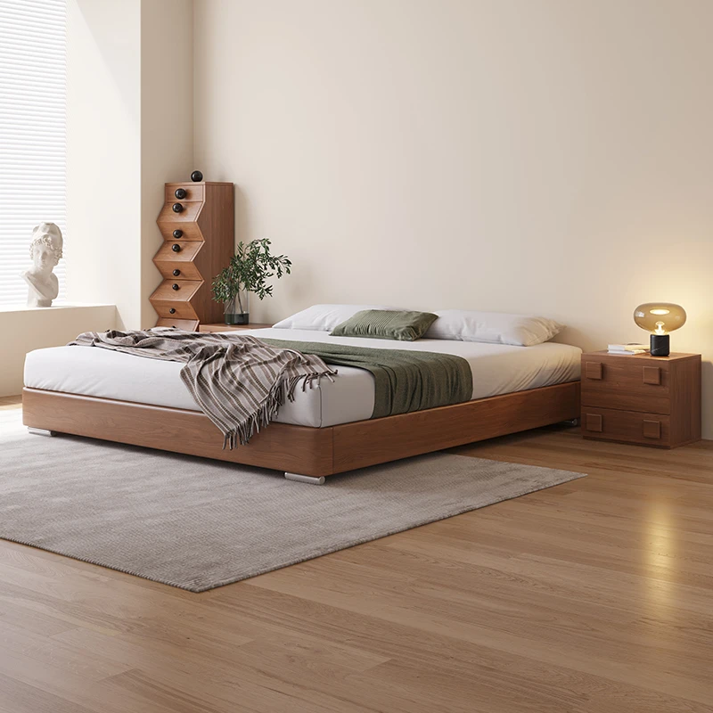 中古风榻榻米无床头床实木床现代简约双人床北欧小户型高箱储物床