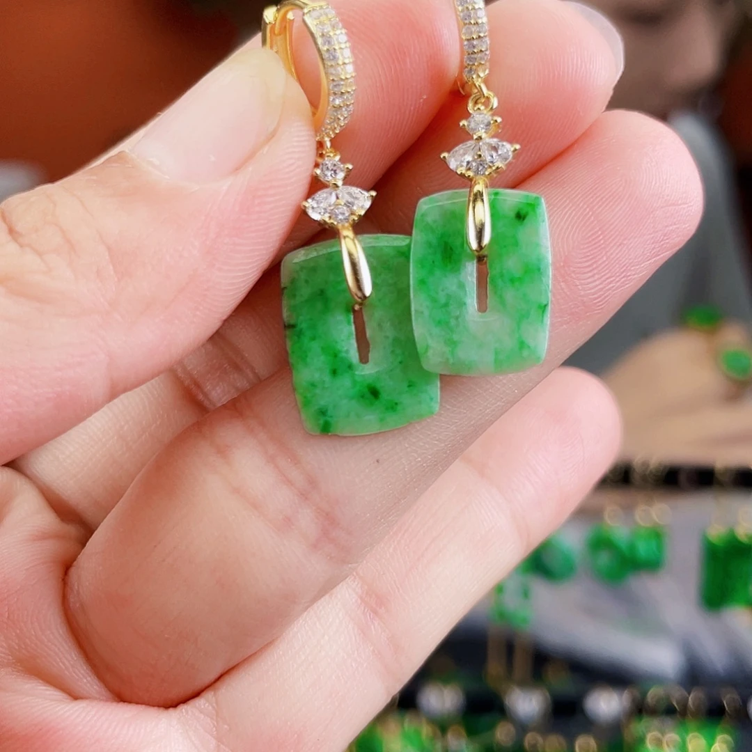 翡翠银S925镶嵌耳饰