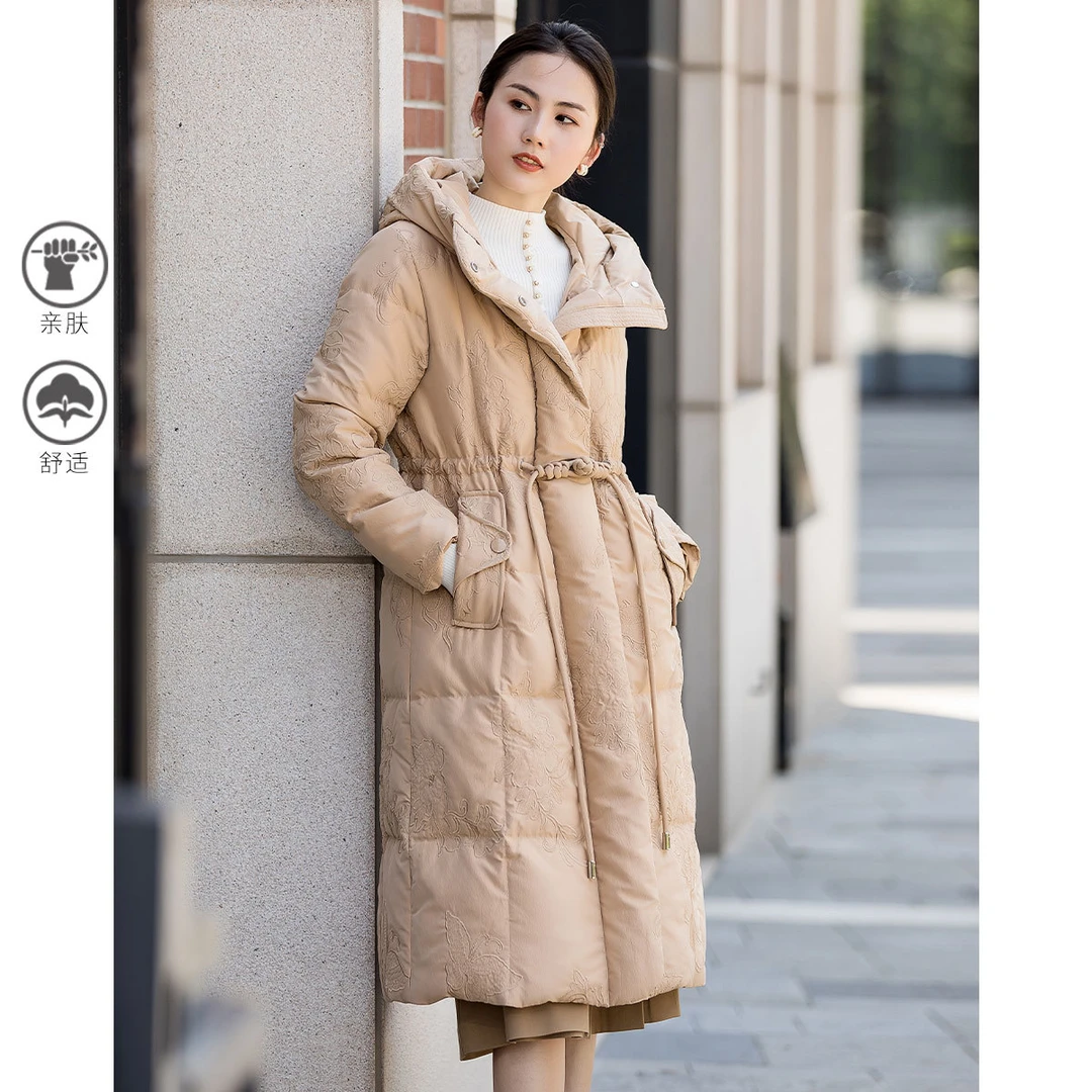 【达人专享】冬季新款连帽长款女式羽绒服GD958173