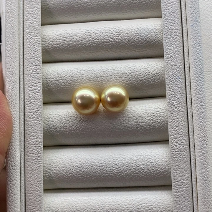 18K金镶嵌海水珍珠耳饰南洋金珠11-12mm