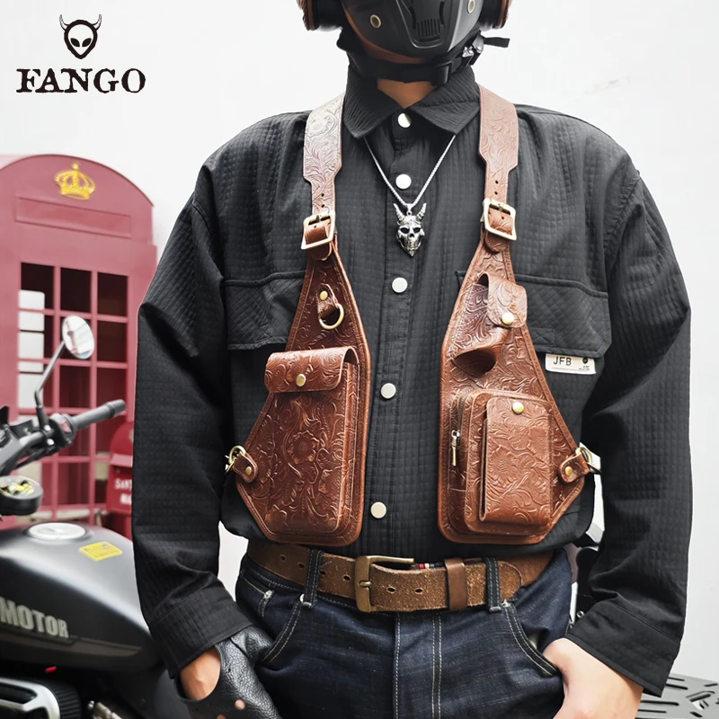原创真皮工装马甲包男士头层牛皮复古背带腋下挎包潮牌机能胸包女