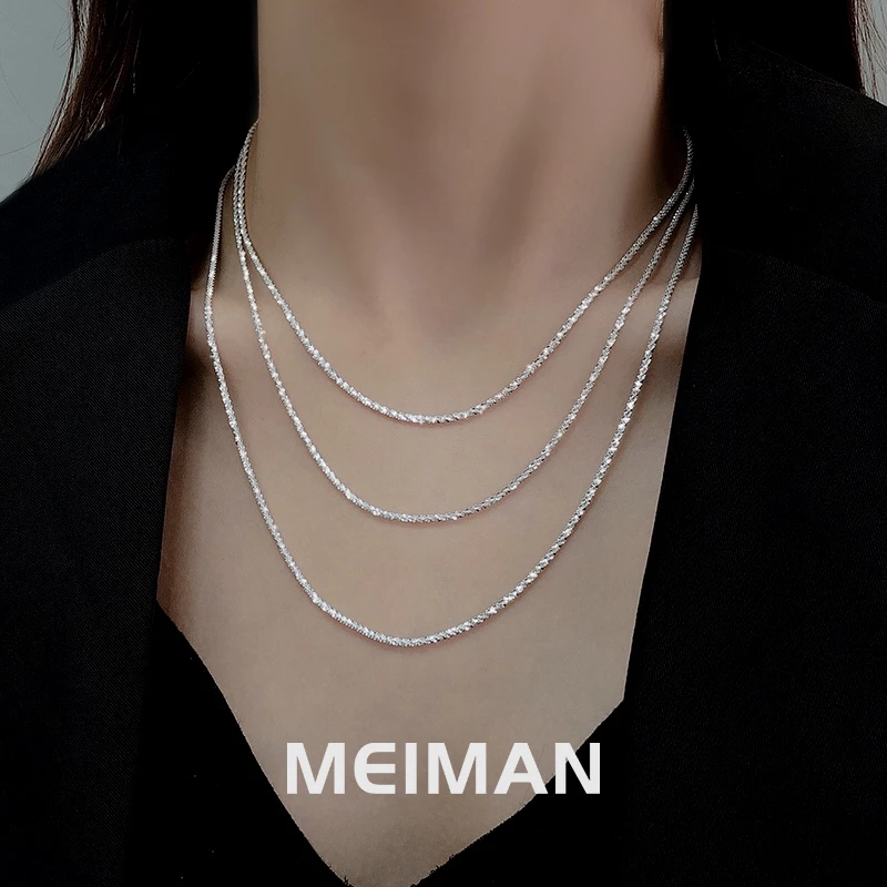 链子925银 波光粼粼925纯银满天星项链女18k金锁骨链子白金素链