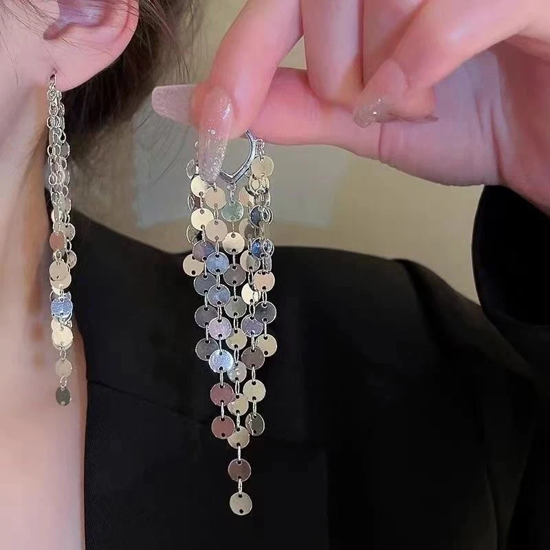 铜合金耳饰 女原创设计金色日韩耳环流苏耳扣长款设计感超闪个性