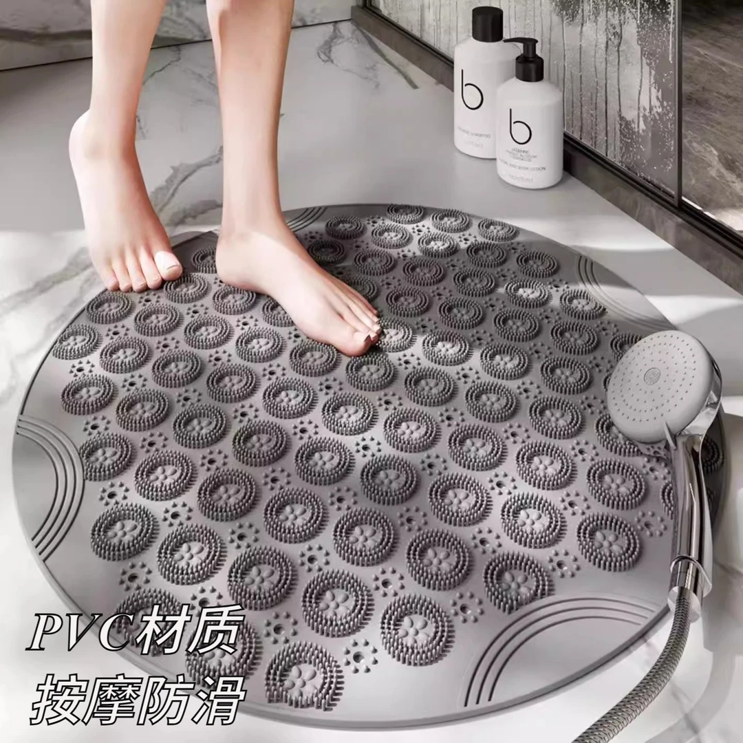 新款圆形浴室防滑垫家用淋浴房疏水速干吸盘地垫卫浴按摩脚垫软胶