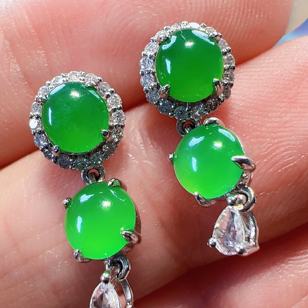 翡翠耳饰18K金镶嵌签收后24小时鉴赏期