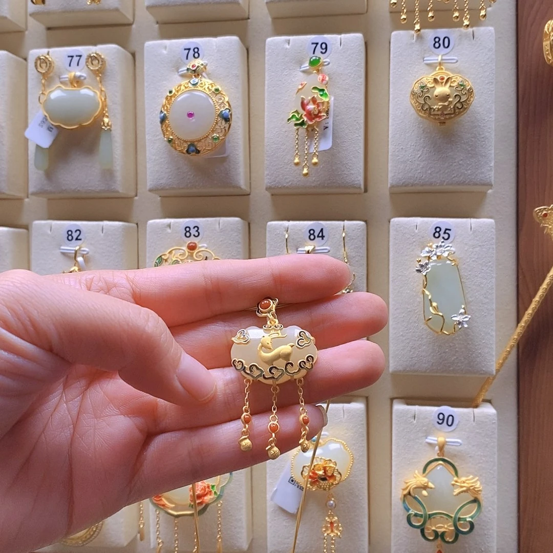 和田玉颈饰银S925镶嵌