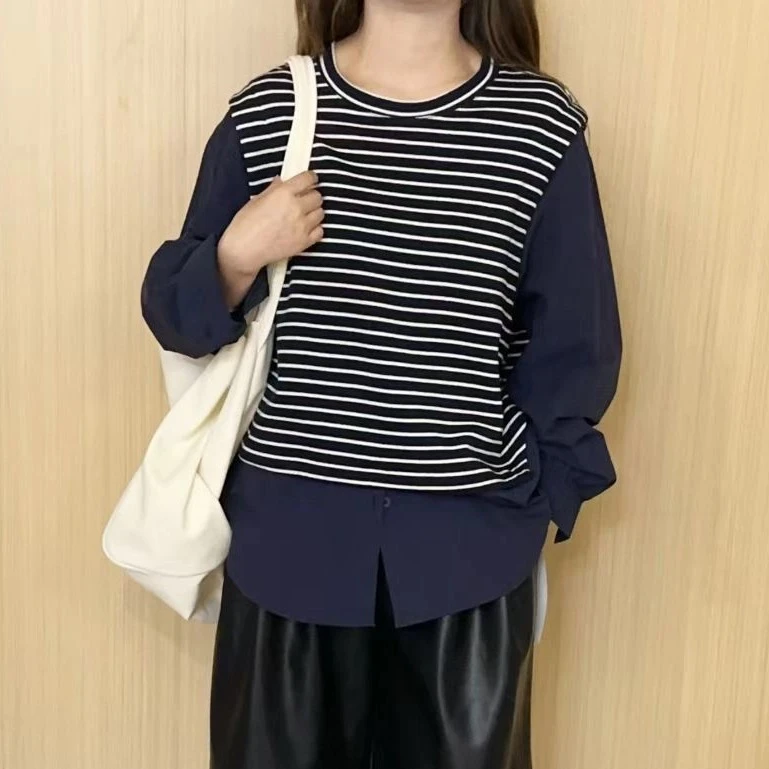 大码孕妇韩版拼接宽松显瘦时尚百搭学院风上衣8613