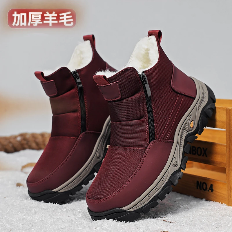 厚底雪地靴女2025冬季新款加绒加厚一脚蹬防滑妈妈鞋羊毛保暖短靴