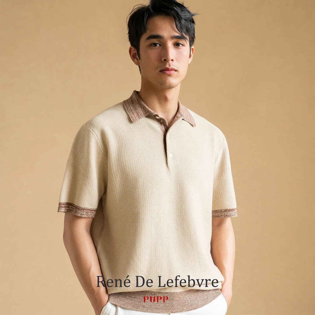 René De Lefebvre夏季男士拼色短袖针织Polo衫上衣百搭翻领男装