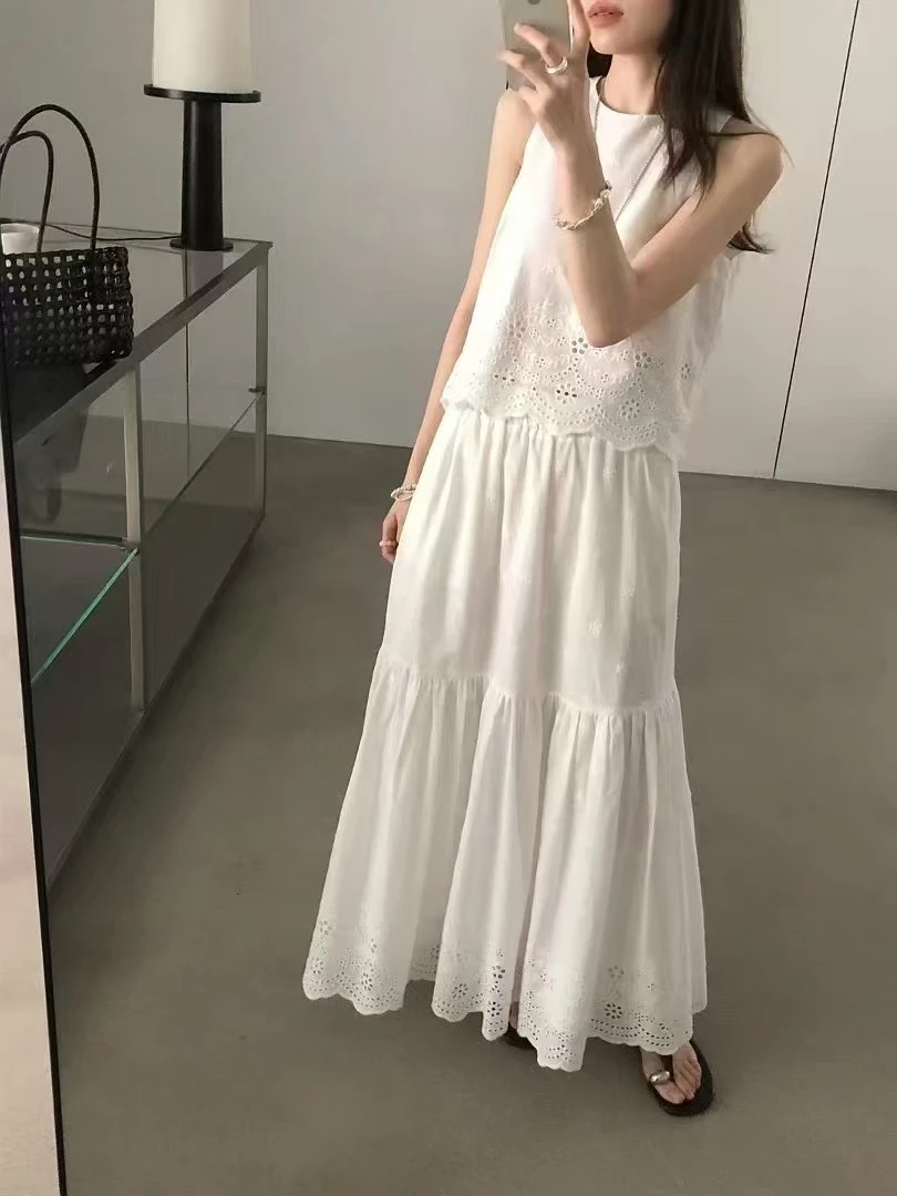 WHMT（8988#库）慵懒无袖贵气百搭套装  衣长43 裙长88 腰围64