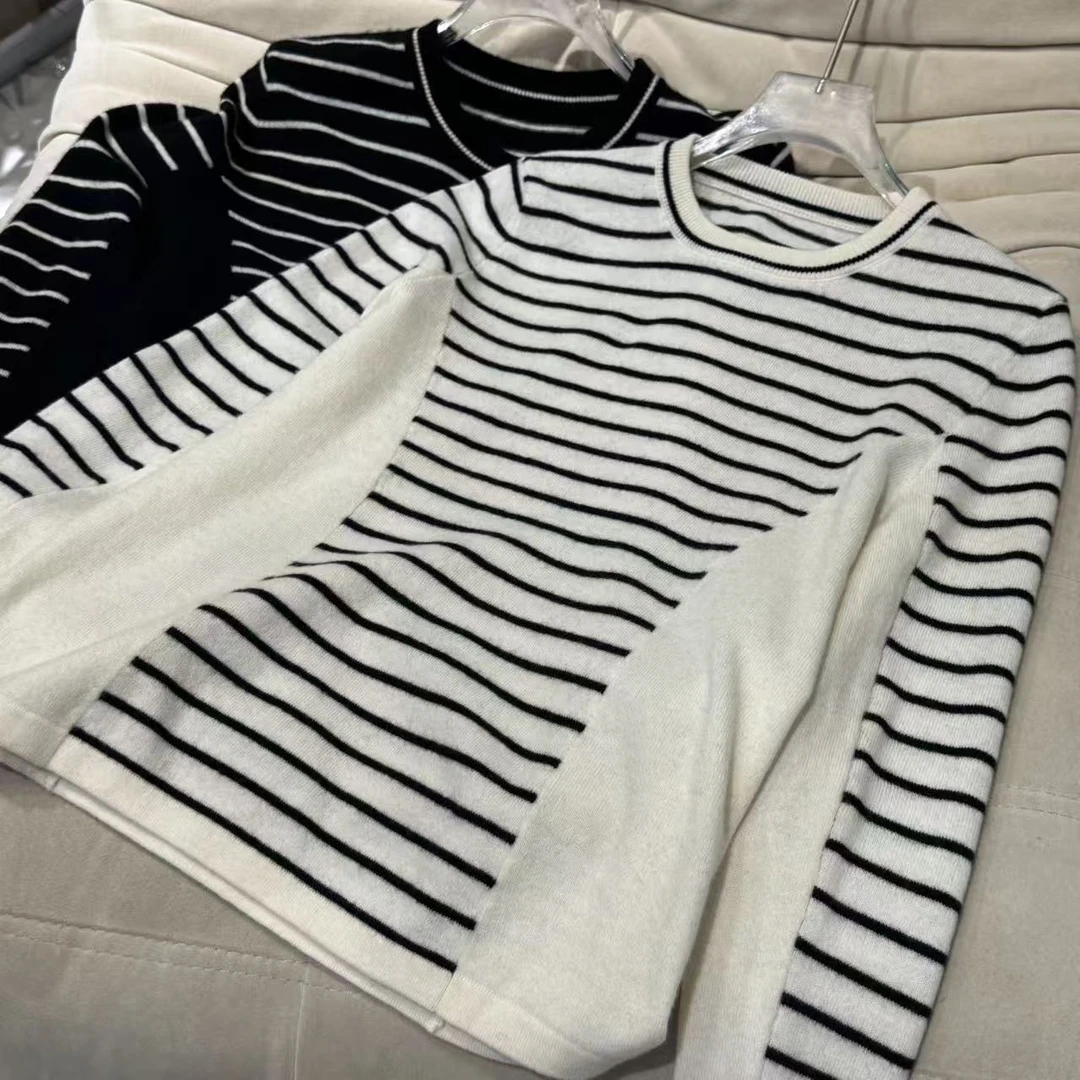 落肩袖常规款条纹针织圆领针织衫修身上衣百搭 N8ZY898