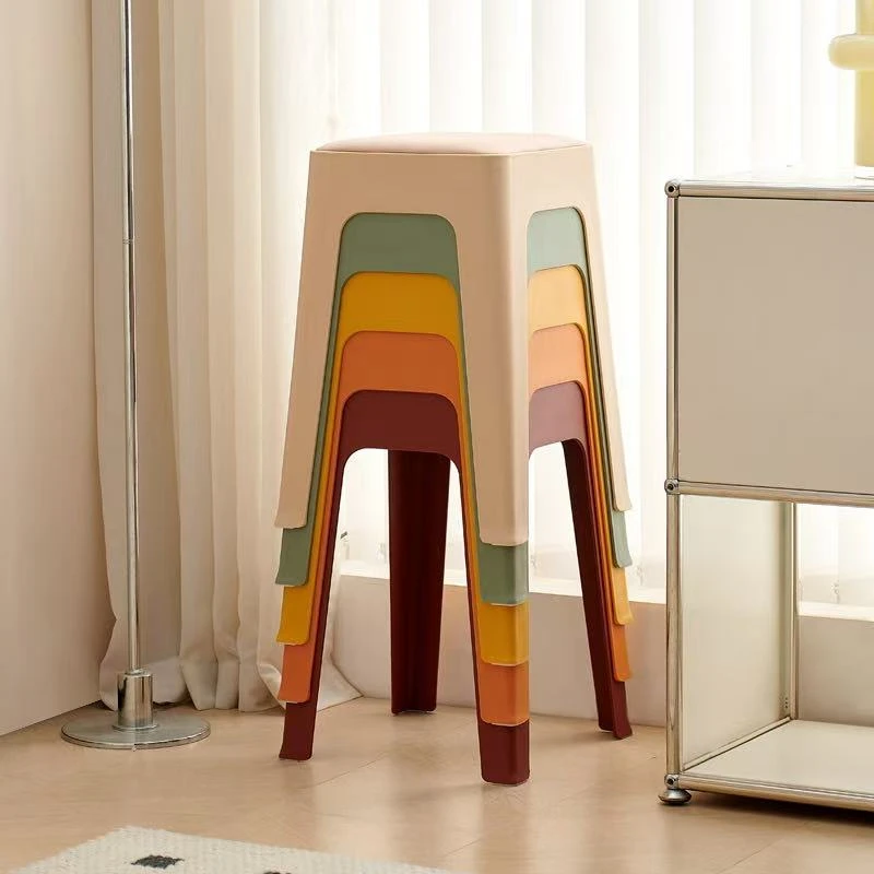 蛋白皮软包座面加厚凳子时尚家用网红软包可叠放凳子升级餐桌凳