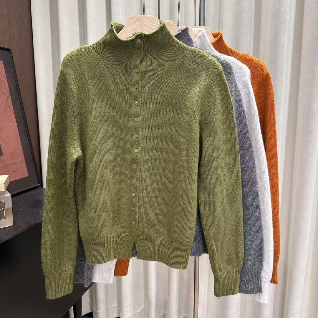 高端欧货2025冬新款时尚百搭圆领长袖针织开衫女宽松显瘦羊毛毛衣