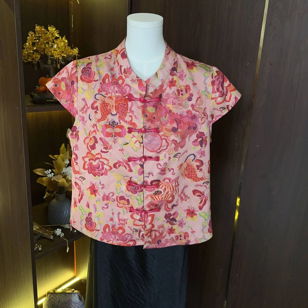 2025新中式国风无袖印花马甲夏季新款马夹