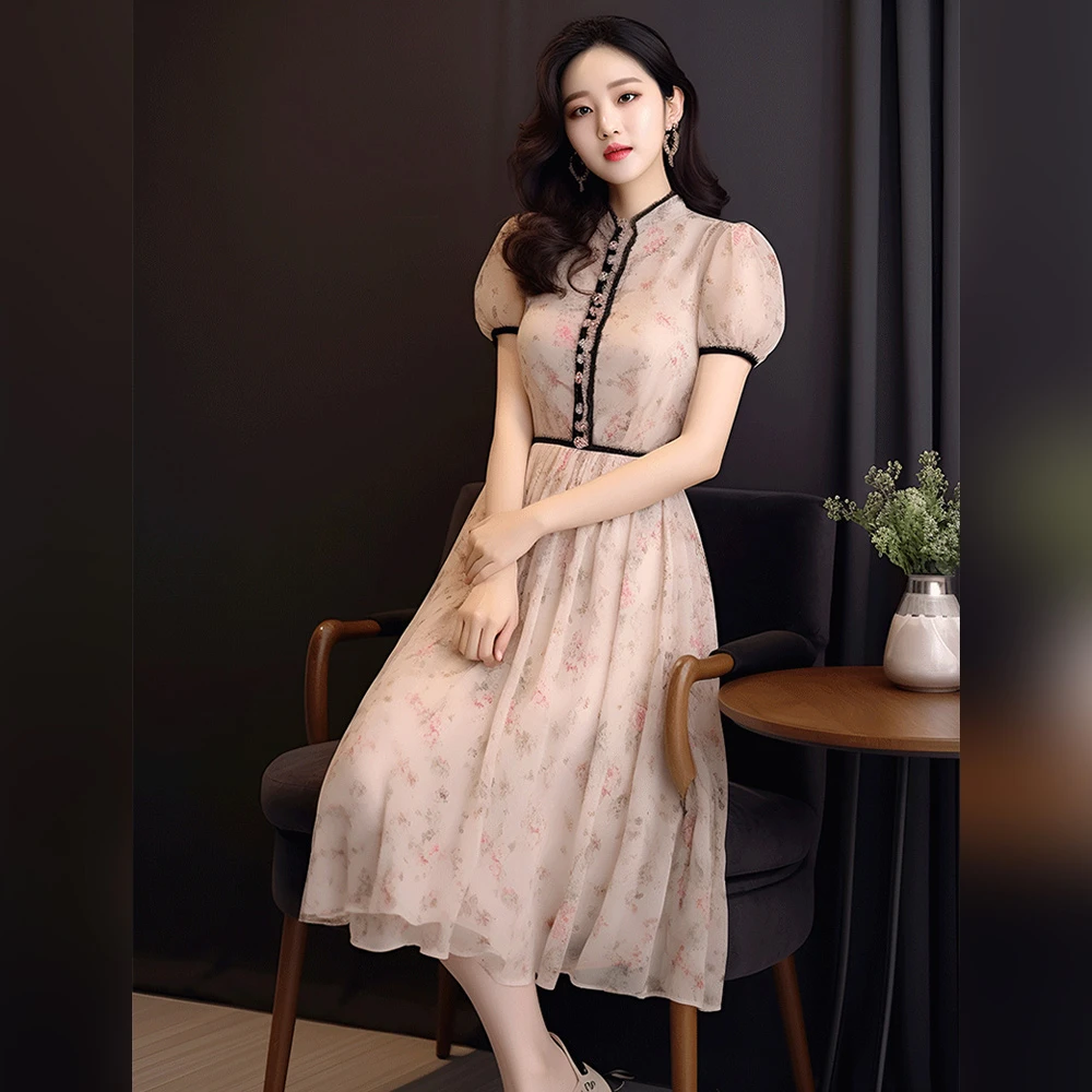 2025夏季新款女装时尚穿搭气质温柔系减龄漂亮连衣裙复古碎花仙气