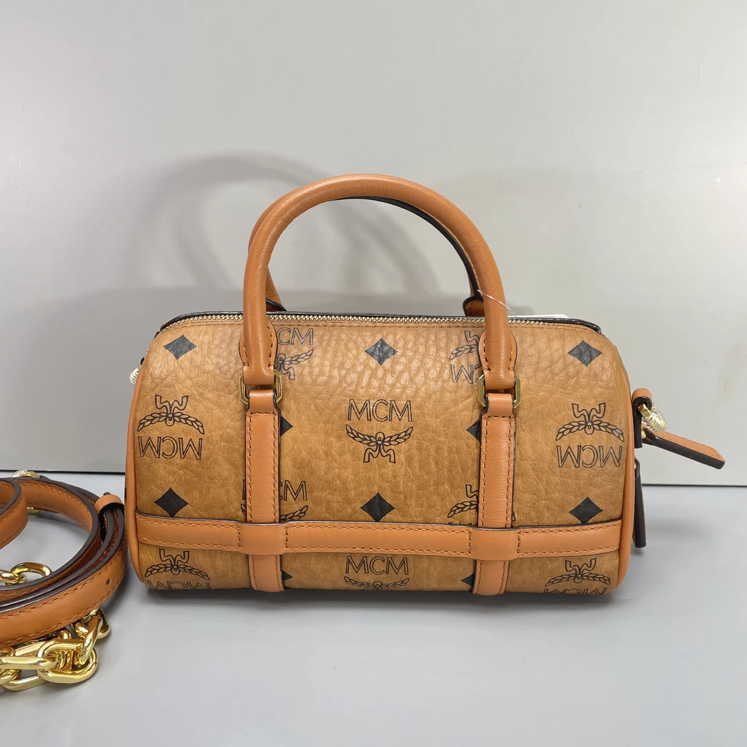 95新 MCM 小林/mcm干邑色迷你波士顿包18x11x7cmBG082801