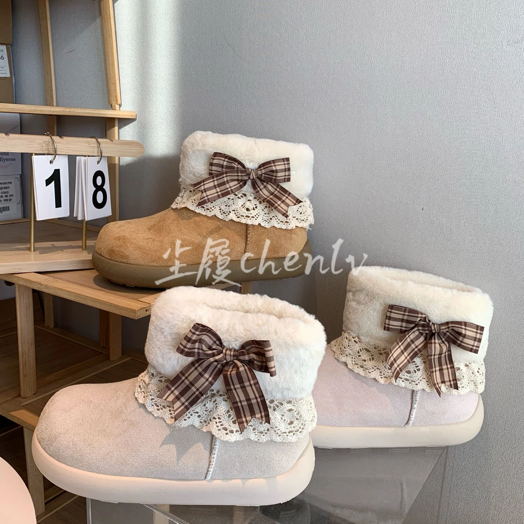 CHENLV/尘履2025冬季新款蝴蝶结棉鞋时尚可爱百搭加绒加厚防滑