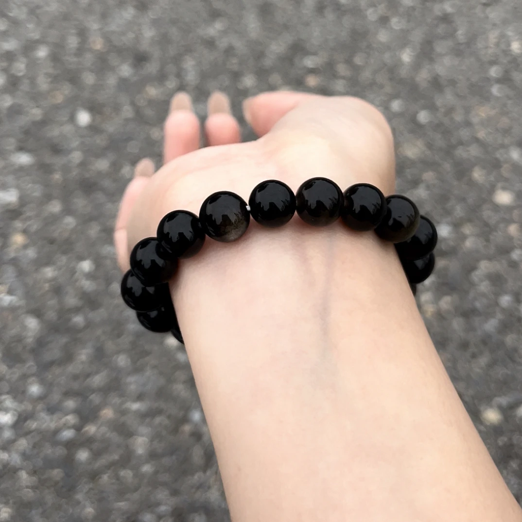 手链 高品质银耀石星光金运石辉石10mm百搭黑色简约素圈弹力情侣