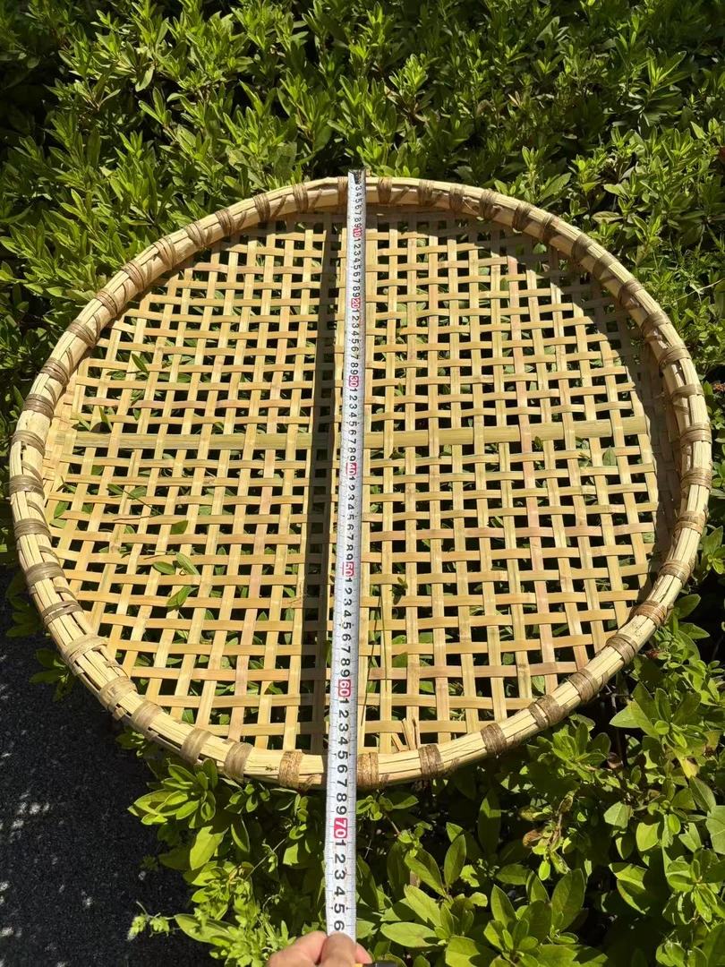 手工竹编有孔青皮圆簸箕家用晾晒筐细孔糠筛中孔花生筛