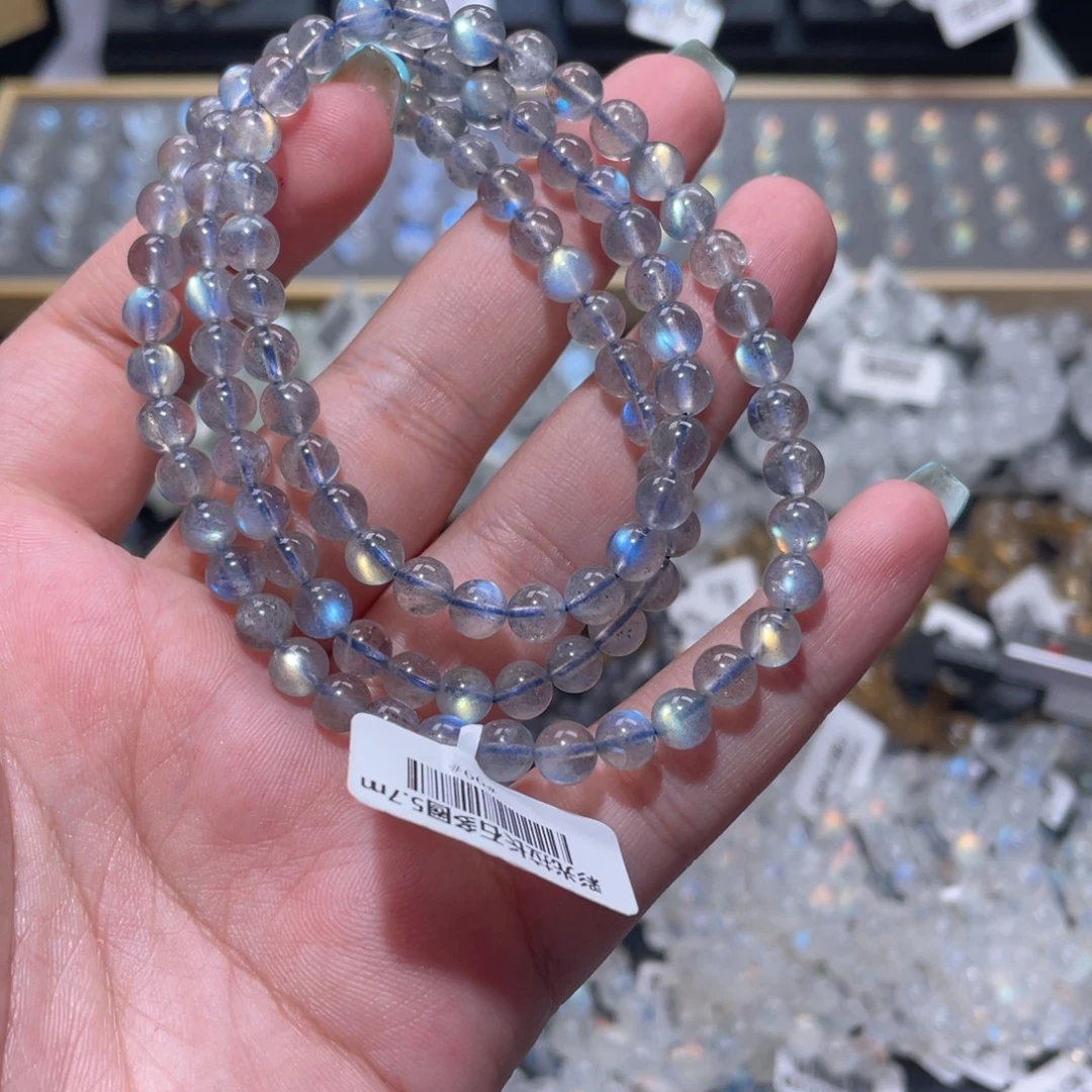 未镶嵌手链长石灰月光炫彩拉长石手链多圈5.7mm