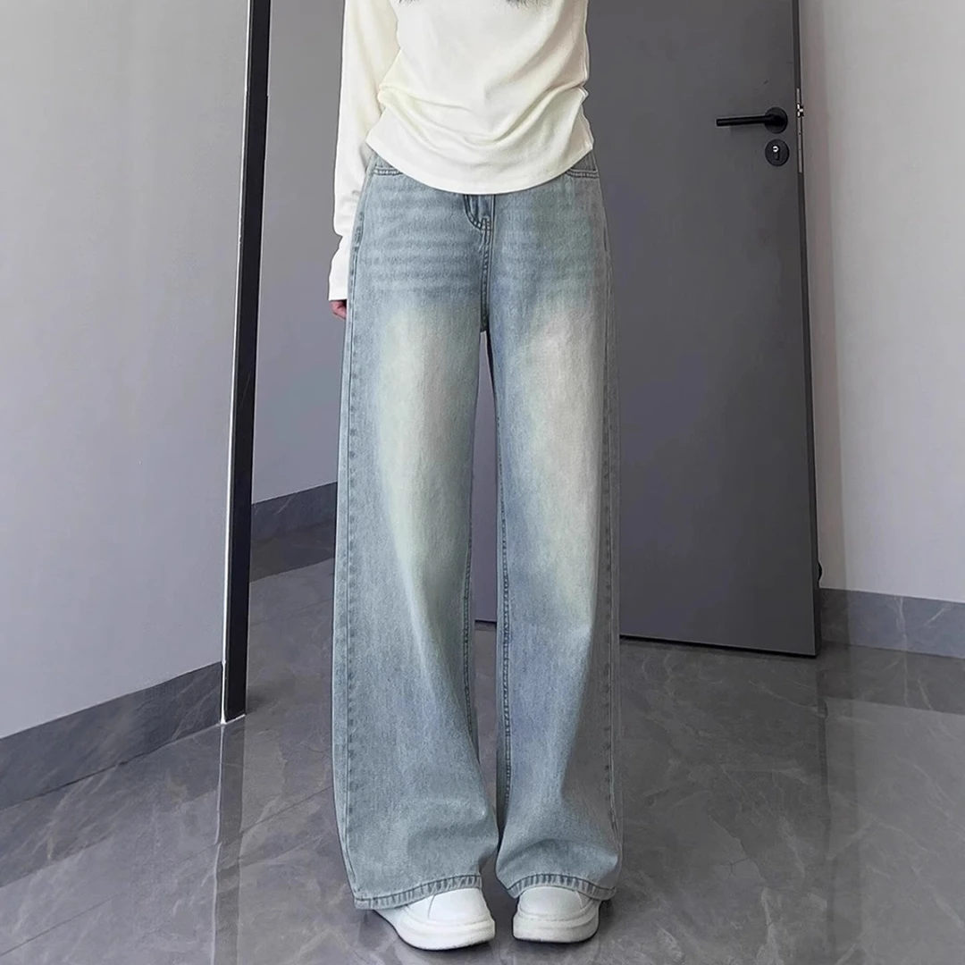 浅色高腰直筒显瘦牛仔裤女夏季薄款梨形身材宽松遮胯垂感阔腿裤子