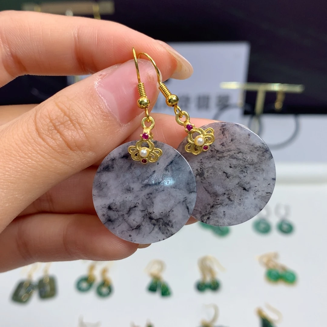 翡翠银S925镶嵌耳饰耳饰