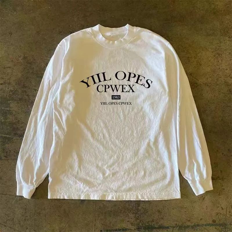 260G重磅纯棉！美式百搭热门印花长袖男t恤简约字母印花宽松打底