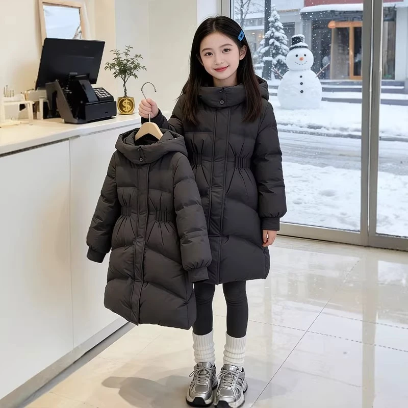 女童加厚棉服冬季2025新款儿童洋气棉衣女大童中长款保暖收腰外套