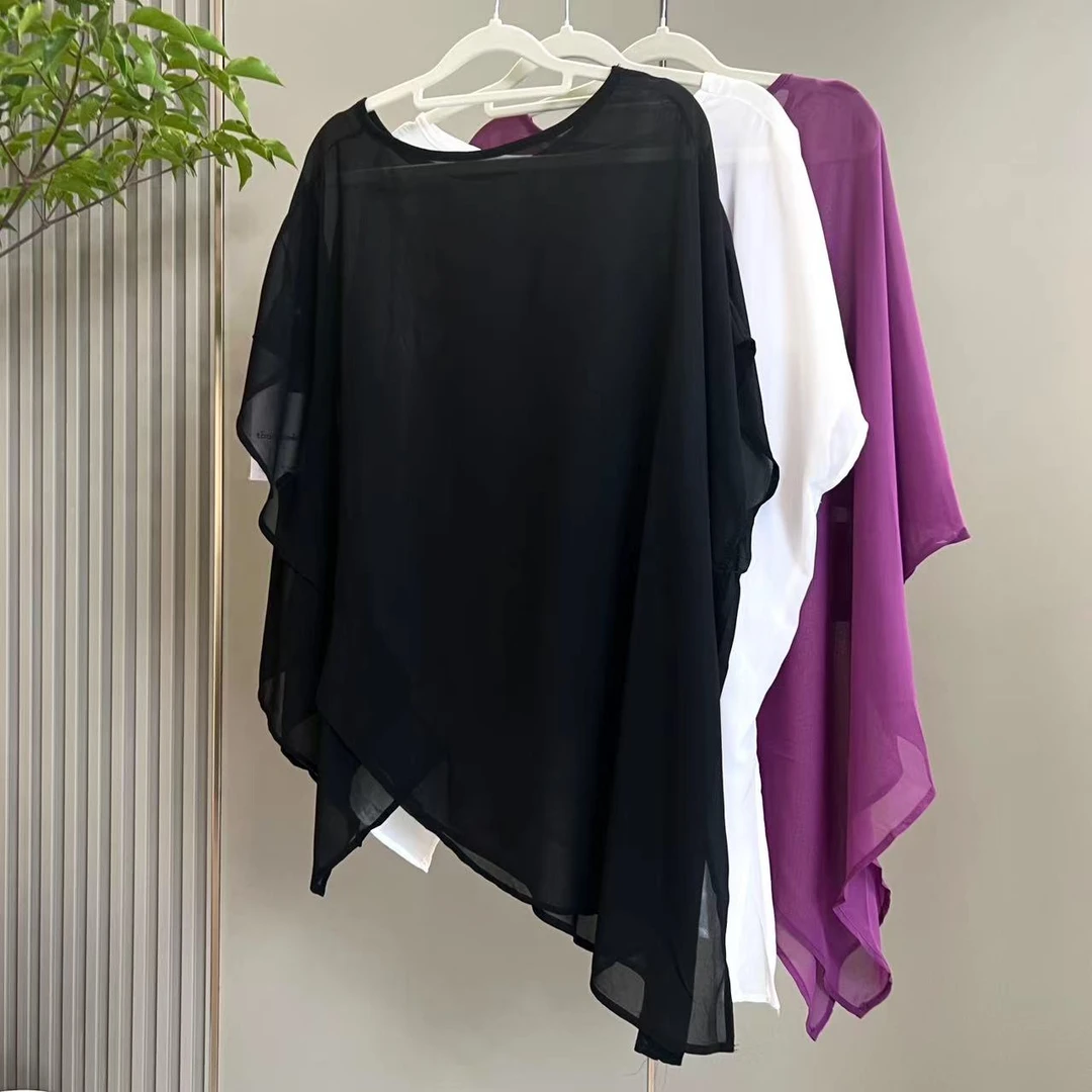 1223/1224 轻盈飘逸黑色朦胧神秘不对称夏季百搭时尚女款防晒纱