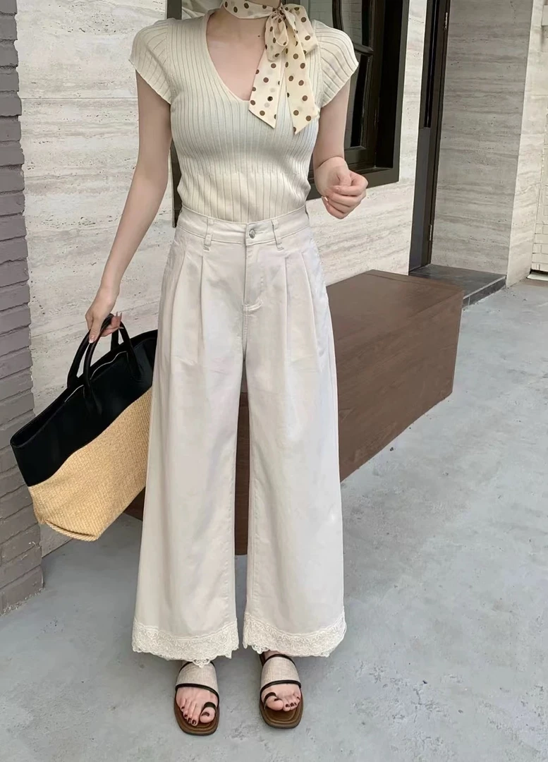 8401蕾丝裤脚九分裤xx