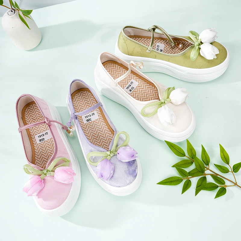 《七花卉》原创国风厚底刺绣软底百搭女士老北京布鞋1913-72
