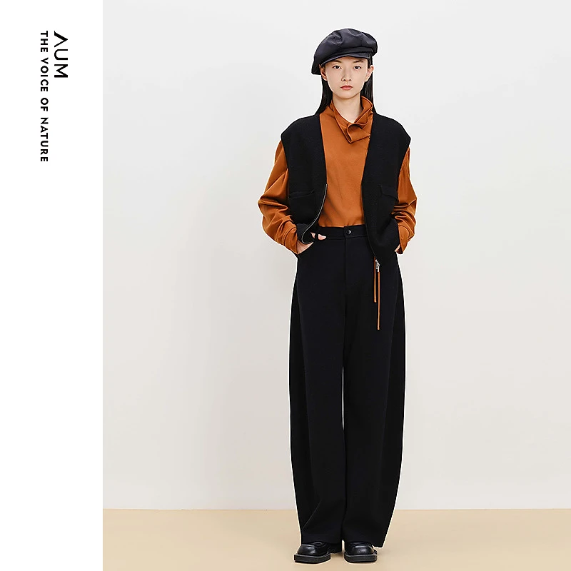 AUM噢姆秋冬时尚百搭显高显瘦弯刀裤休闲裤M1EG43315