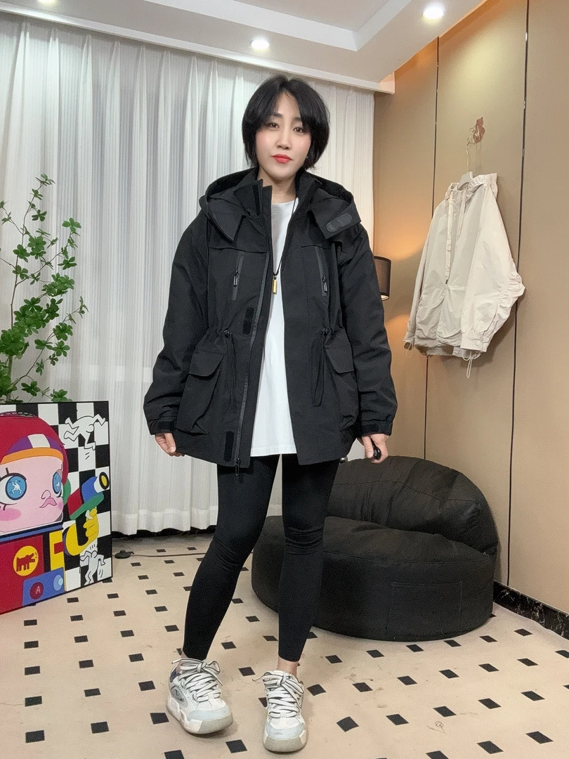 春季出行风衣外套纯色中长款秘境冲锋衣防风拉链大兜设计30-40岁