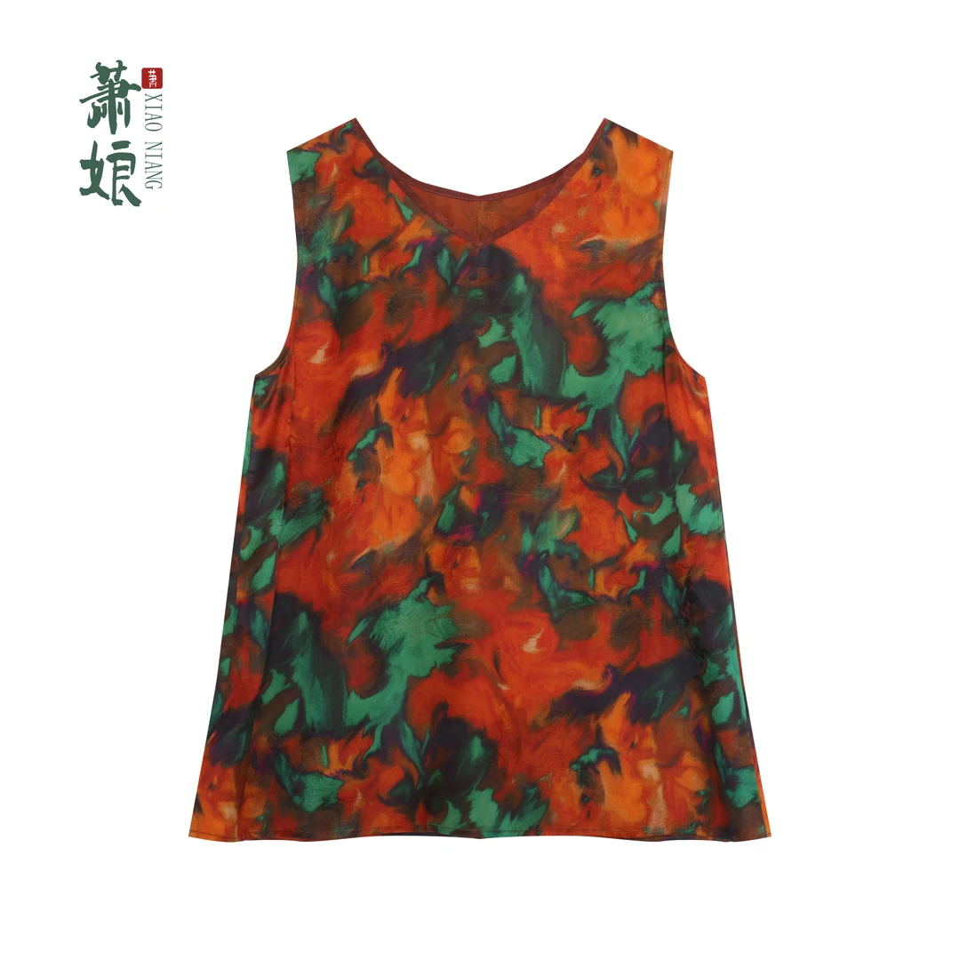 萧娘【落霞】红云纱新中式背心时尚桑蚕丝女士宽松气质女XN5124