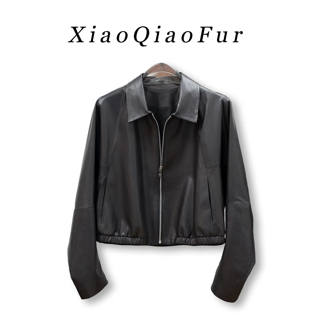 全植鞣工艺绵羊皮真皮外套女短款机车款夹克小个子复古上衣86203
