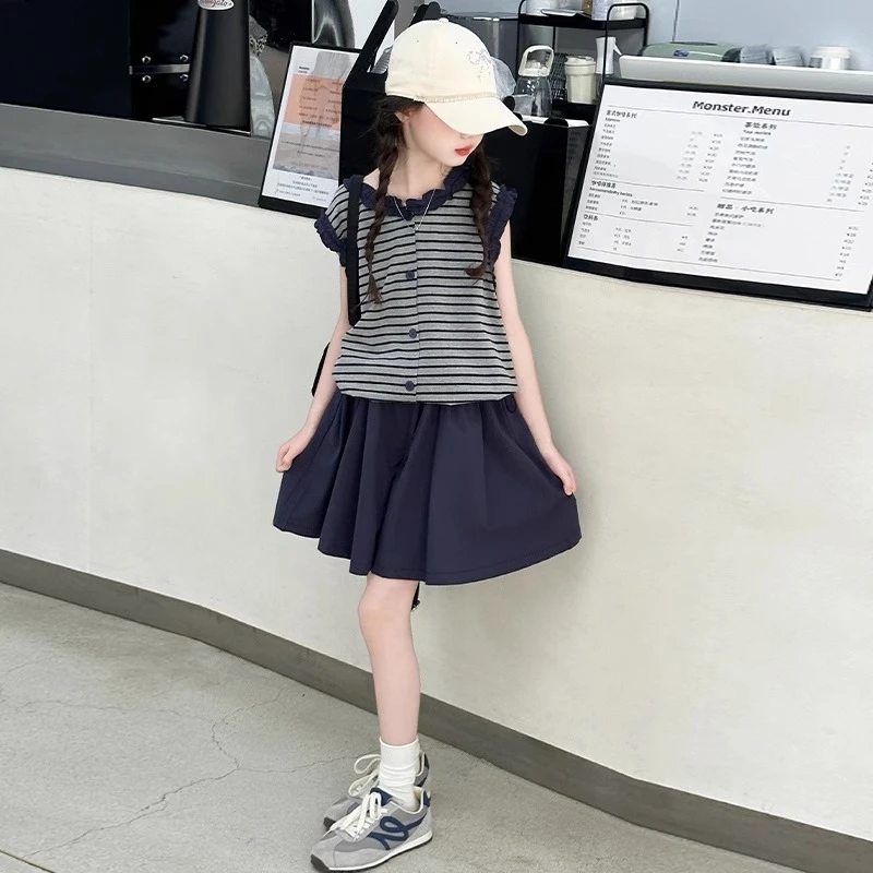 女童夏季韩版休闲裙裤运动套装中大童女孩洋气儿童夏装无袖两件套