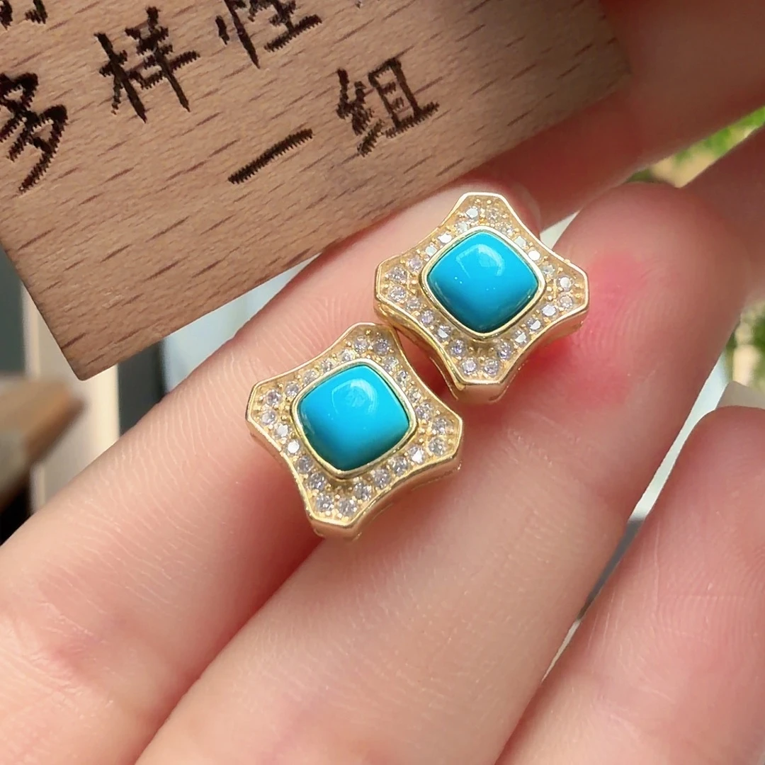 绿松石银S925镶嵌耳饰