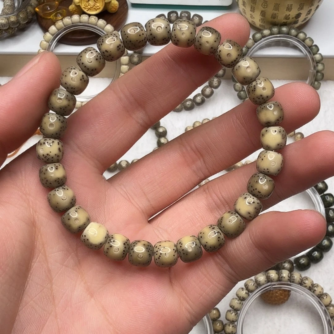 星月菩提手串薇氧化石玉料绿青花大眼睛留白细星单圈