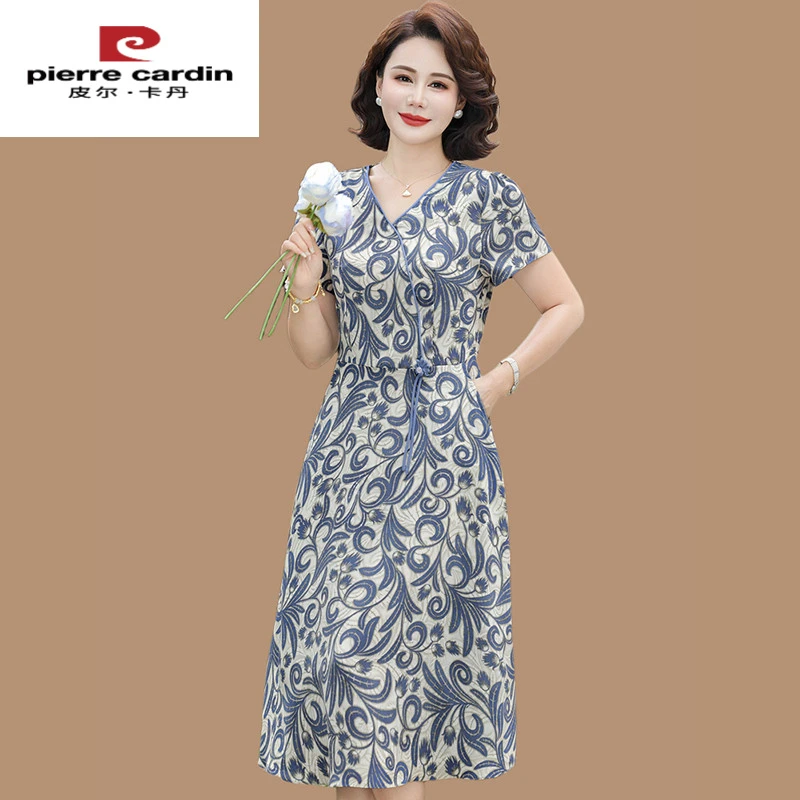 皮尔卡丹新中式遮肚妈妈夏装连衣裙夏季高贵新款新款中老年女中年