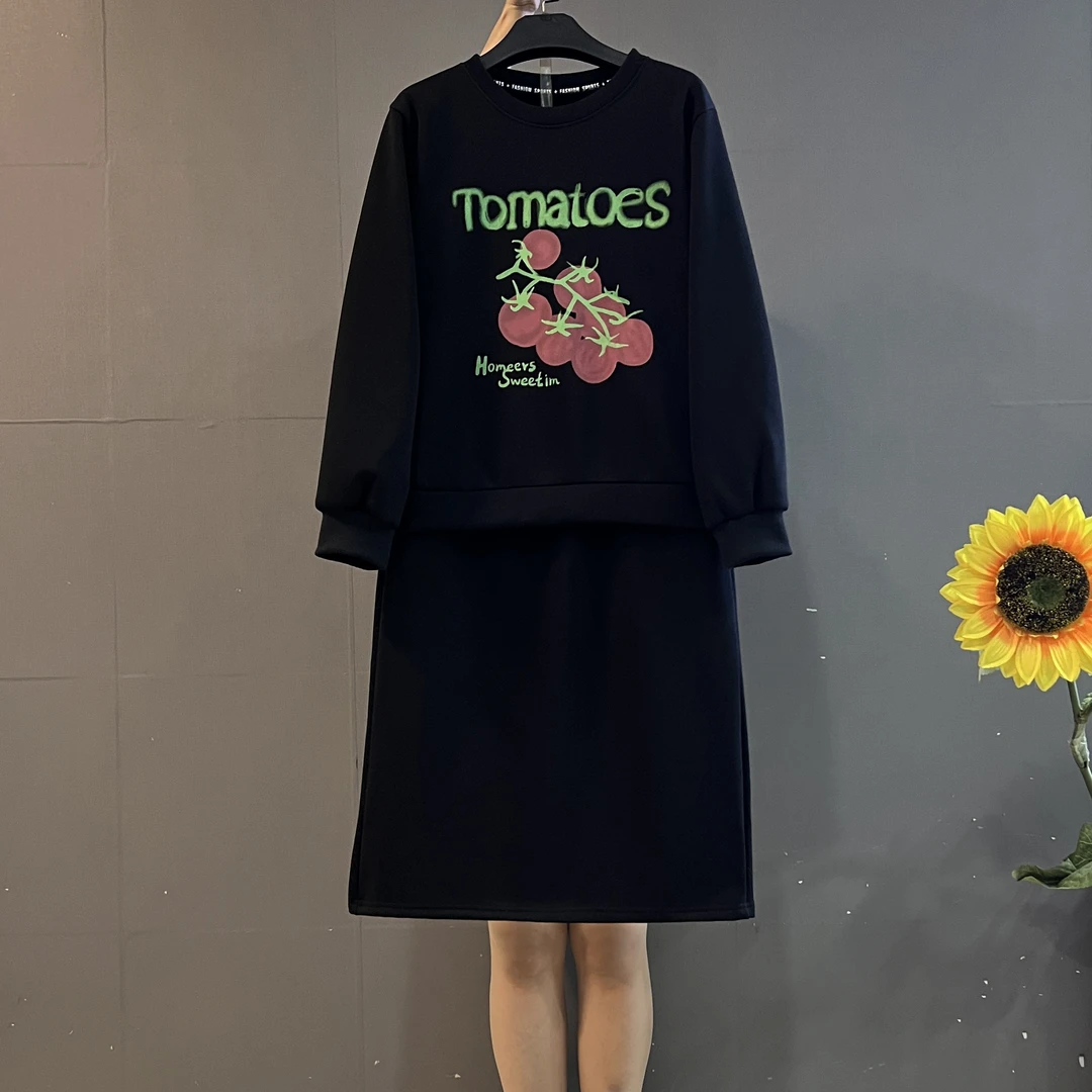 新款时尚韩版减龄显瘦加绒卫衣➕半身裙两件套