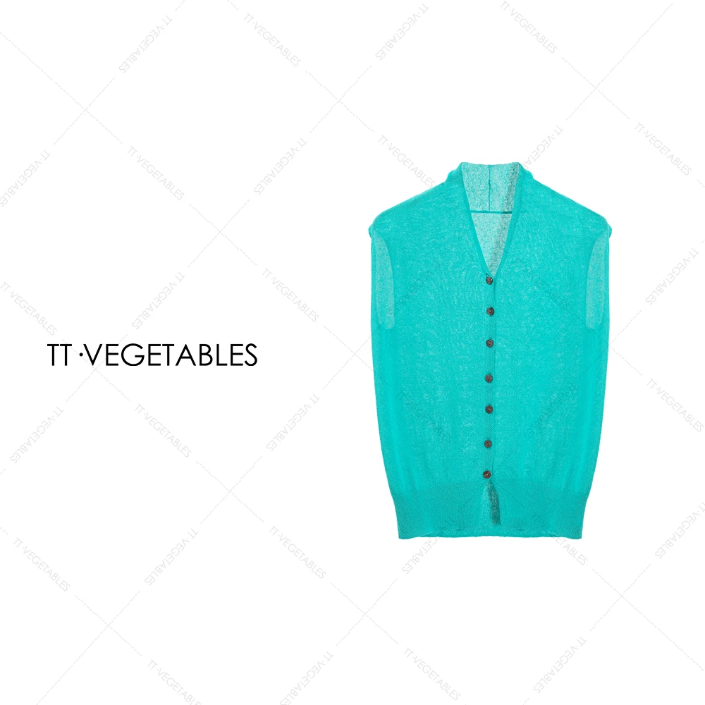 TT・VEGETABLES【序白】蓝卡 2025夏季针织衫马甲毛衣开衫女512140
