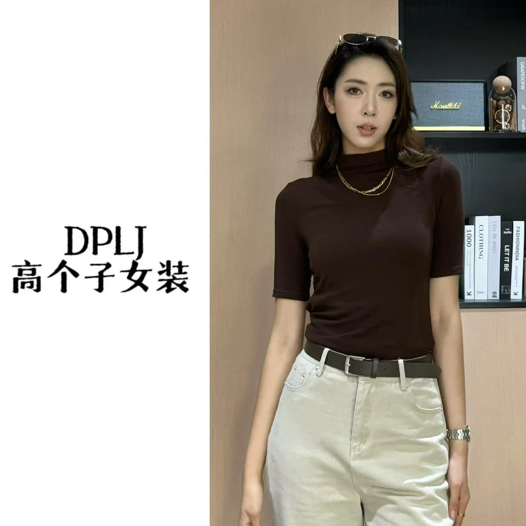 2025半高领五分袖上衣韩版纯色气质中袖简约打底衫A166