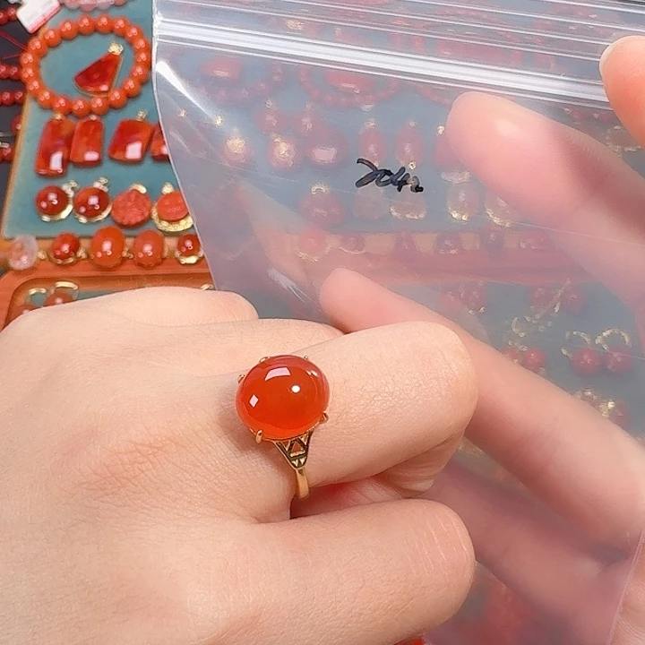 南红玛瑙银S925镶嵌戒指