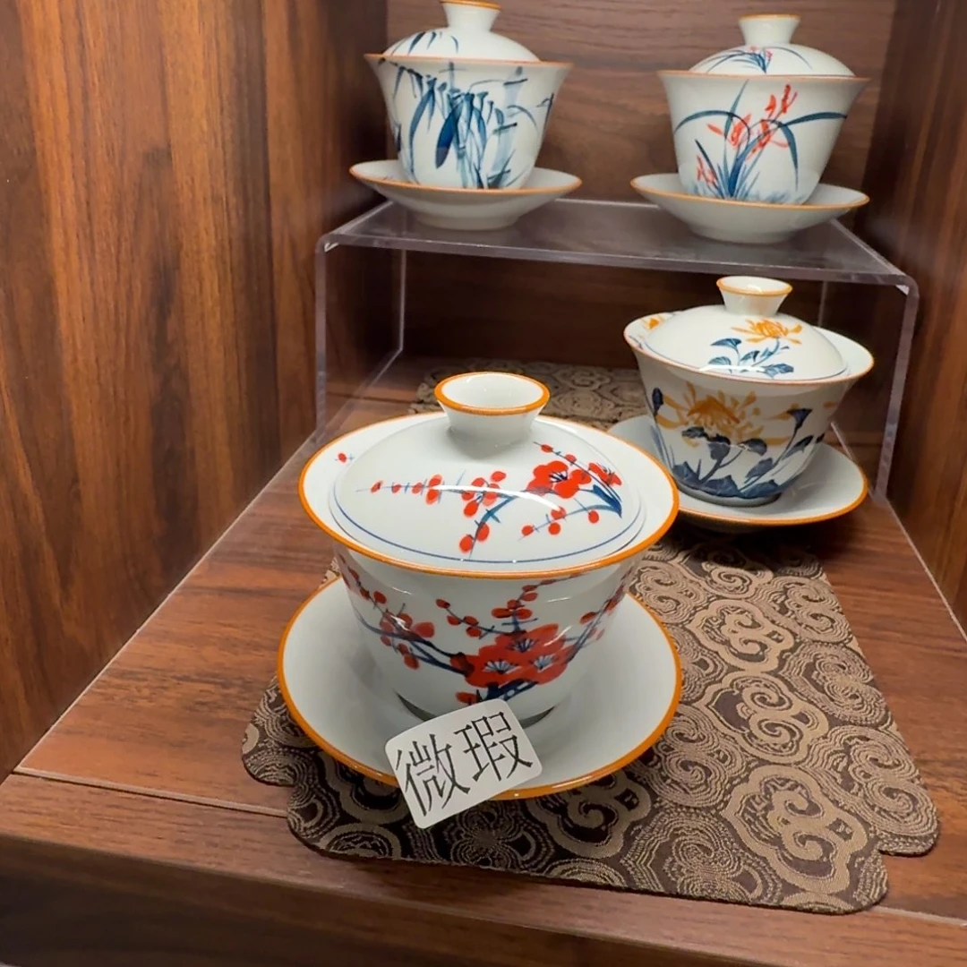 釉下手绘茶具微瑕