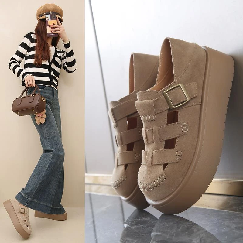 厚底勃肯鞋女2025新款夏季一脚蹬懒人镂空透气单鞋小码34洞洞凉鞋