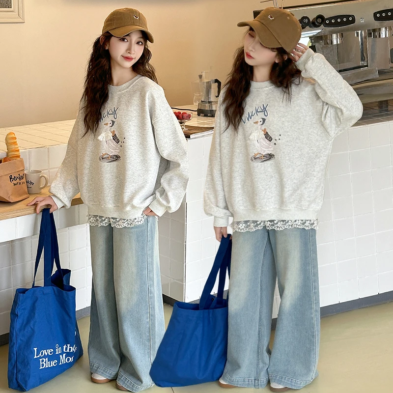 女童蕾丝卫衣2025新款儿童春秋款洋气时髦上衣女孩百搭衣服套装潮